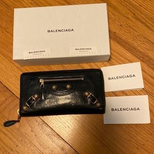 Used Black Balenciaga Giant Studs City Long  Continental Wallet